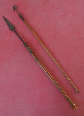 TWO OLD ANTIQUE AFRICAN TRIBAL ART WOOD METAL ARROWS POSSIBLY CONGO PYGMY TRIBE? 8