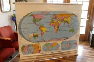 World,  Us United States,  Alaska Large Pull Down Classroom 3 Map Rand Mcnally