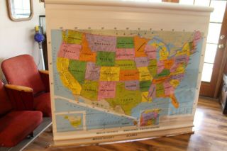 WORLD,  US UNITED STATES,  ALASKA Large Pull Down Classroom 3 Map Rand McNally 3