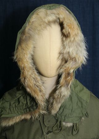 Vtg US Army Unissued M - 1951 Hood Parka Winter Wolf Fur for Jacket Cold Weather 2