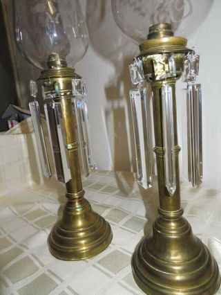PAIR Antique 1830 ' s Russian Nicholas I Etched Ruby Brass Candle Holder LUSTERS 5