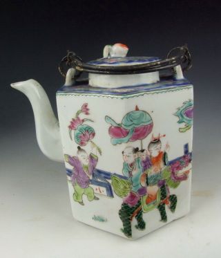 Chinese Antique Famille Rose Porcelain Tea Pot Boy Pattern