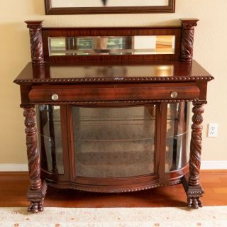 Antique 1890s American Empire Mahogany Acanthus Carved Server Sideboard Buffet