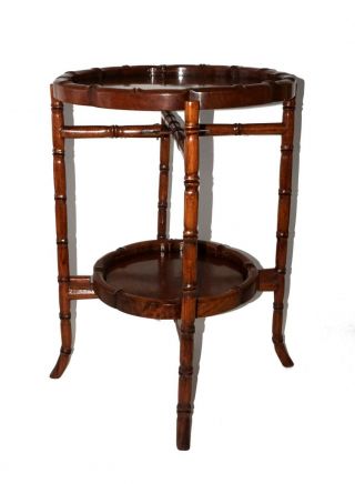 20c Chinese Hardwood Collapsable Two Tier Bamboo Motif Side Table (cwo)