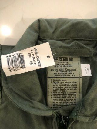 US AIR FORCE USAF NOMEX FIRE RESISTANT FLIGHT SUIT GREEN CWU - 27/P - 44R. 2