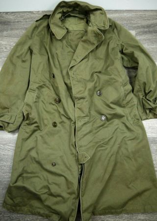 Vintage 1952 Fishtail Overcoat Od - 7 Shell Coat Jacket Military Korean War Mens M