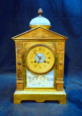 19th C.  Antique French Gilt Bronze Shelf Clock As Found