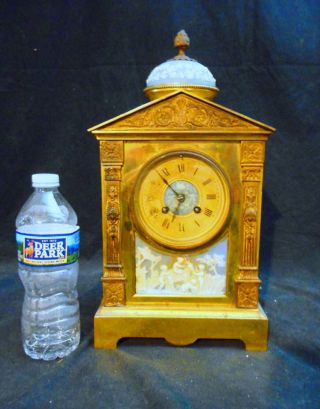 19th C.  Antique French Gilt Bronze Shelf Clock As Found 2