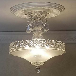 530b Vintage Antique Glass Ceiling Lamp Light Fixture chandelier 3 Lights 1 of 2 2