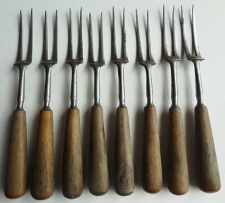 Museum Find - C1780 Set/8 Stag Handle Steel 2 Tine Forks - Revolutionary War Camp