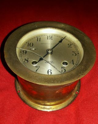 Chelsea Maritime Ships Bell Clock Mid - Century Thread Bezel Nickel Plated