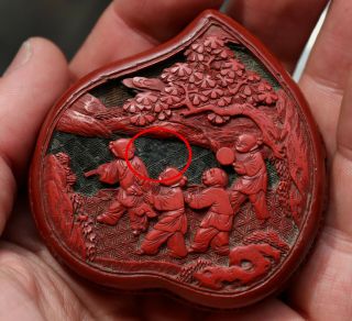 Antique Chinese Cinnabar Lacquer Peach Shaped Box 18th 19th Century Qing Dynasty 12