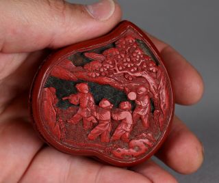 Antique Chinese Cinnabar Lacquer Peach Shaped Box 18th 19th Century Qing Dynasty