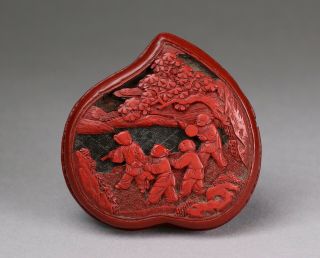 Antique Chinese Cinnabar Lacquer Peach Shaped Box 18th 19th Century Qing Dynasty 4