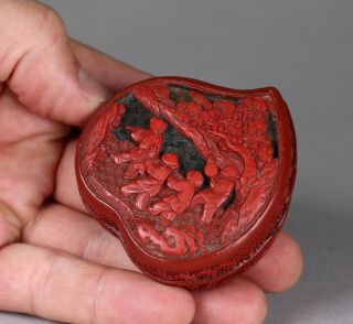 Antique Chinese Cinnabar Lacquer Peach Shaped Box 18th 19th Century Qing Dynasty 7