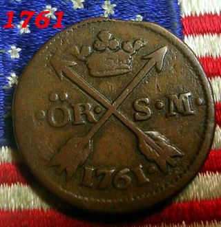 Authentic 1761 1 Ore Penny Arrows Fur Trade Colonial Revolutionary War Era Coin