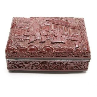 19th/20th C.  Chinese Cinnabar Lacquer ‘scholar’ Box And Cover