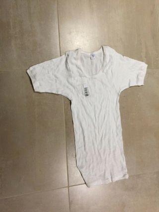 White T Shirt,  Short Sleeve,  Ribbed,  U Neck,  German Army 100 Cotton,  Nos Xl