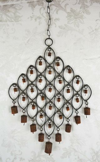 Antique Wrought Iron Bells Wind Chime Primitive Country Farmhouse Decor