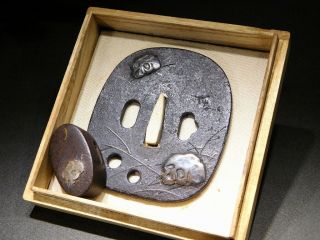 Rare Motif Skull Katana Tsuba & Fuchi 18 - 19thc Japanese Edo Antique For Koshirae