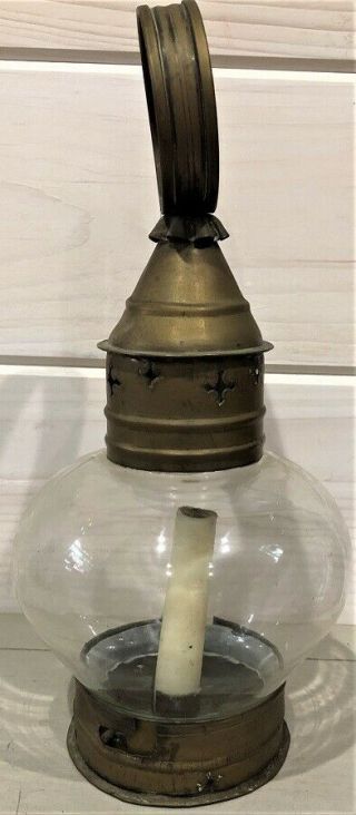 Antique 19thc American Punched Brass Onion Candle Lantern Barn Lamp Folk Art Nr