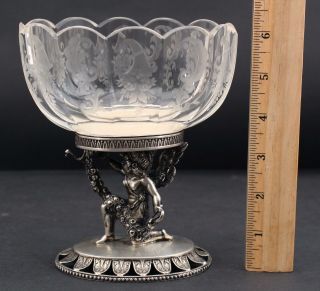 Antique Hallmarked German 800 Silver Cupid & Crystal Compote Candy Bowl,  Nr