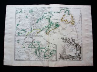 1757 Vaugondy - " Big Folio Map " : North America,  United States,  Canada Great Lakes