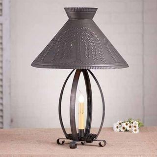 Irvins Tinware Betsy Ross Country Table Lamp In Blackened Tin W/ Willow Tree
