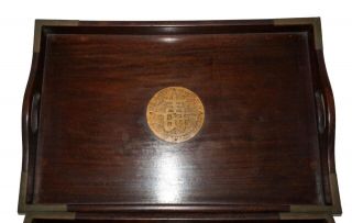 3x 20C Chinese Hardwood Nesting Trays w.  Brass Corners & Medallion Design (Gib) 4