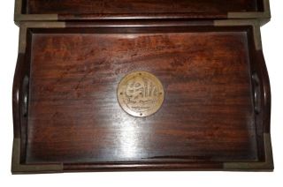 3x 20C Chinese Hardwood Nesting Trays w.  Brass Corners & Medallion Design (Gib) 7