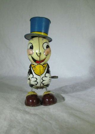 VINTAGE LINEMAR JIMINY CRICKET DISNEY TIN LITHO WIND UP w/ KEY 5