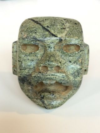 Pre Columbian Style Olmec Maskette Pendant On Serpentine Stone.