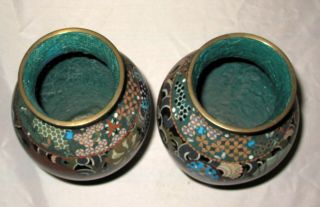 Fantastic Antique Japanese Cloisonne Enamel Pair Vases w/ Dragon and Pheonix - 19c 12