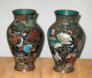 Fantastic Antique Japanese Cloisonne Enamel Pair Vases w/ Dragon and Pheonix - 19c 2