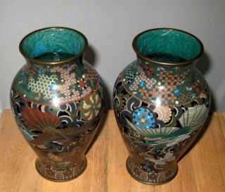 Fantastic Antique Japanese Cloisonne Enamel Pair Vases w/ Dragon and Pheonix - 19c 3