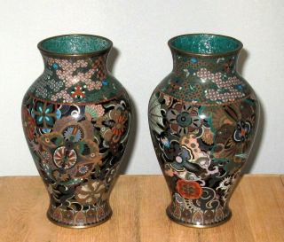 Fantastic Antique Japanese Cloisonne Enamel Pair Vases w/ Dragon and Pheonix - 19c 4