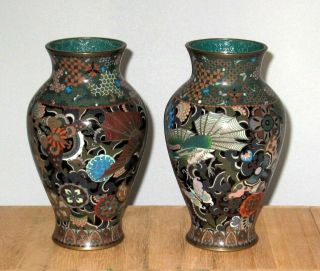 Fantastic Antique Japanese Cloisonne Enamel Pair Vases w/ Dragon and Pheonix - 19c 5