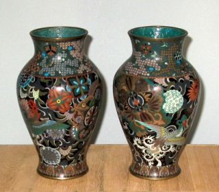 Fantastic Antique Japanese Cloisonne Enamel Pair Vases w/ Dragon and Pheonix - 19c 6