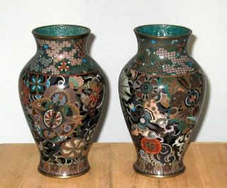 Fantastic Antique Japanese Cloisonne Enamel Pair Vases w/ Dragon and Pheonix - 19c 7