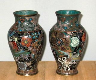 Fantastic Antique Japanese Cloisonne Enamel Pair Vases w/ Dragon and Pheonix - 19c 8