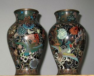 Fantastic Antique Japanese Cloisonne Enamel Pair Vases w/ Dragon and Pheonix - 19c 9