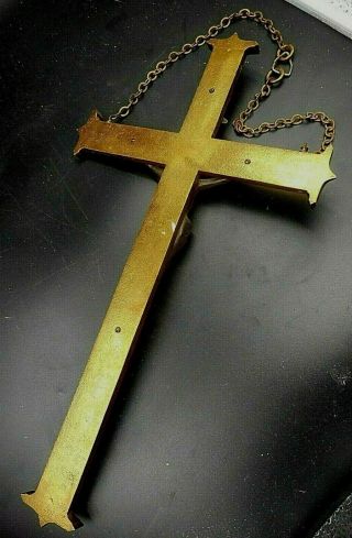 RARE ANTIQUE 1860 ' s HUGE BRONZE & BRASS WALL HANG CRUCIFIX T 3 LBS 18 