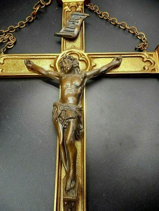 RARE ANTIQUE 1860 ' s HUGE BRONZE & BRASS WALL HANG CRUCIFIX T 3 LBS 18 