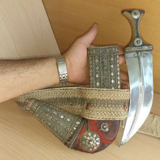 19 Old Islamic Yemeni Silver Plated Dagger Jambiya Khanjar Kindjal Horn Handle 10