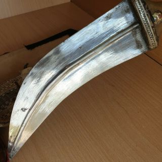 19 Old Islamic Yemeni Silver Plated Dagger Jambiya Khanjar Kindjal Horn Handle 12