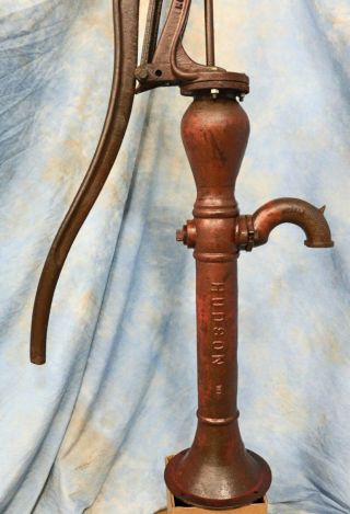 Antique Primitive Large Hudson Cast Iron Well Water Pump with Patina 4