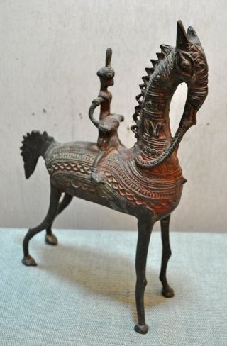 Old Antique Hand Crafted Engraved Brass Tribal Horse Rider Figurine