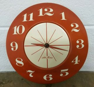 Vintage Mid Century Modern Seth Thomas 9” Orange Kitchen Wall Clock Mcm