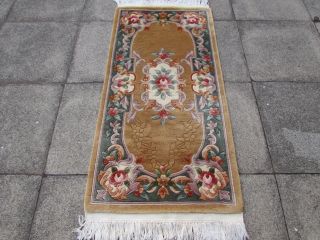 Old Traditional Hand Made Chinese Oriental Gold Wool Small Rug Runner160x76cm