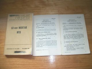 60 - Mm Mortar M19 Army Book W/ Changes 2 And 3 Vgc 1950 Fm 23 - 85
